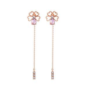 Pink Floral Crystal 2 & 1 Gold Statement Drop Dangle Earrings